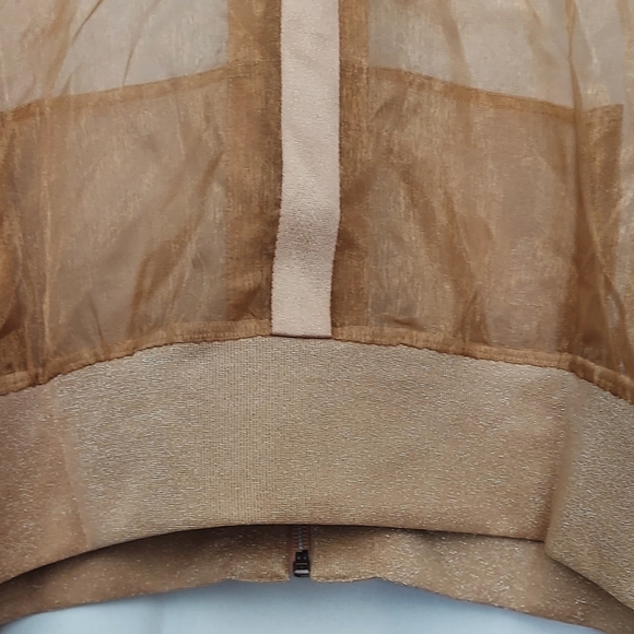 GSTQ Sheer Metallic Gold Bomber Jacket Women's Size 3X NWT - Picture 15 of 16